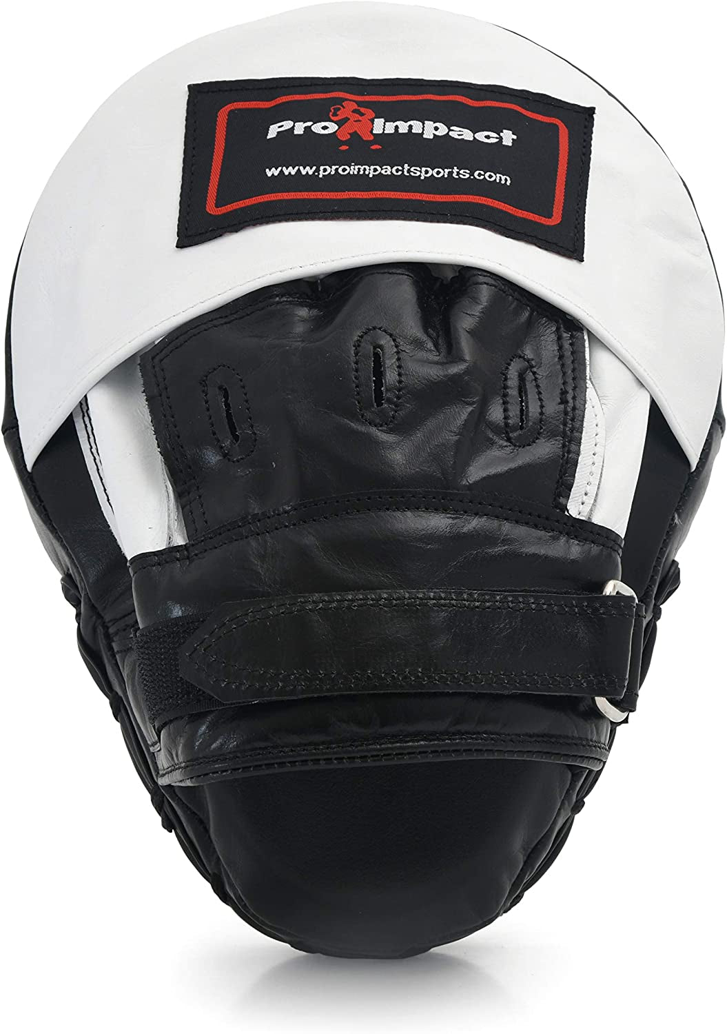 Curved Focus Mitts - Shock Absorbent Training Hand Pads - Ideal for Karate Boxing MMA Muay Thai or Fighting Sports Training Genuine and PU Leather (White Black Genuine Leather)