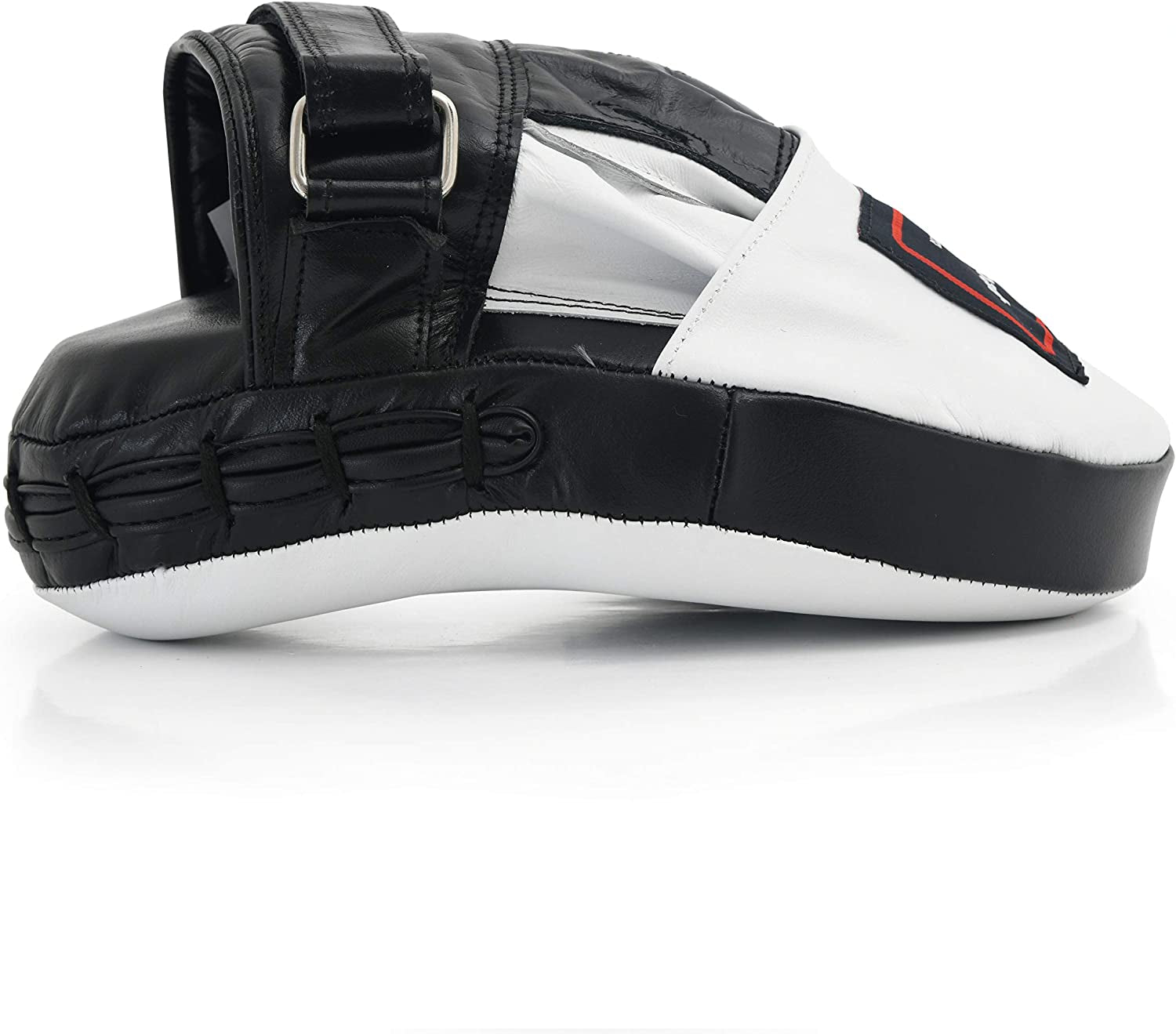 Curved Focus Mitts - Shock Absorbent Training Hand Pads - Ideal for Karate Boxing MMA Muay Thai or Fighting Sports Training Genuine and PU Leather (White Black Genuine Leather)