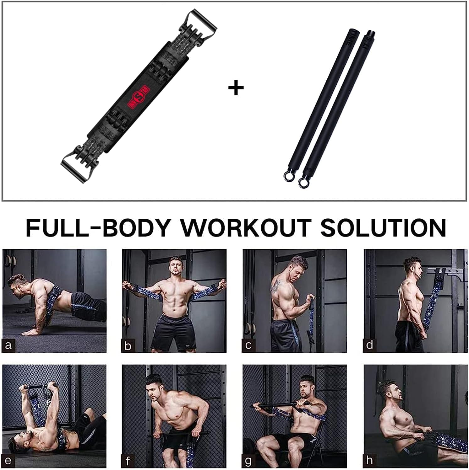 Resistance Bands Bar Exercise Bands Attachment 38" Black Max Load 800Lb for Home Gym Workout Full Body Workout Power Lifting Fitness Bar